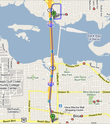 Map to D 'Iberville Boat Marina